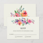 Boho Waterverf Flowers Modern Elegant Wedding RSVP Kaartje (Voorkant / Achterkant)