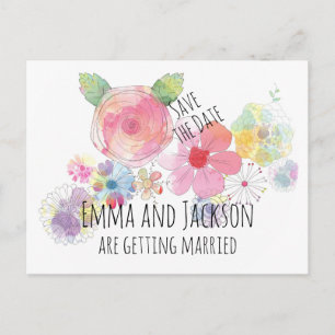 Boho Waterverf Flowers Save the Date Briefkaart