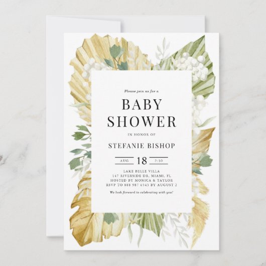 Boho Waterverf Gedroogd Palm Leaves Baby shower Kaart (Voorkant)