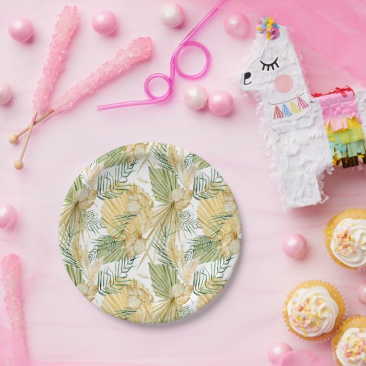 Boho Waterverf Gedroogde palmbladeren Patroon Trop Papieren Bordje (Feest)
