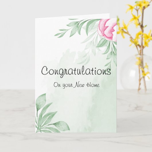 Boho Waterverf Gefeliciteerd Nieuw Huis Kaart (Gele Bloem)