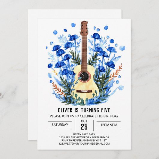 Boho Waterverf gitaarjongen Verjaardag Kaart (Voorkant / Achterkant)