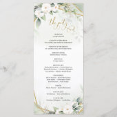 Boho waterverf gouden lijst groen en witte roos programma (Achterkant)