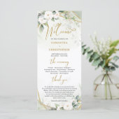 Boho waterverf gouden lijst groen en witte roos programma (Staand voorkant)