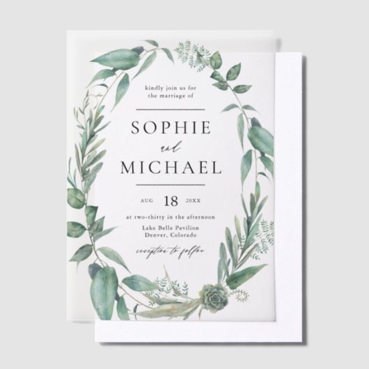 Boho Waterverf Greenery en Succulents Wedding Vellum Uitnodigingen (Offset)