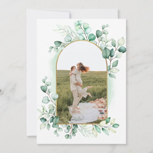Boho Waterverf Greenery Eucalyptus Photo Arch Save The Date (Voorkant)