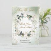 Boho Waterverf Greenery Floral Shiny Modern Save The Date (Staand voorkant)