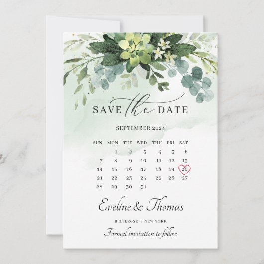 Boho waterverf greenery succulent floral bruiloft save the date (Voorkant)