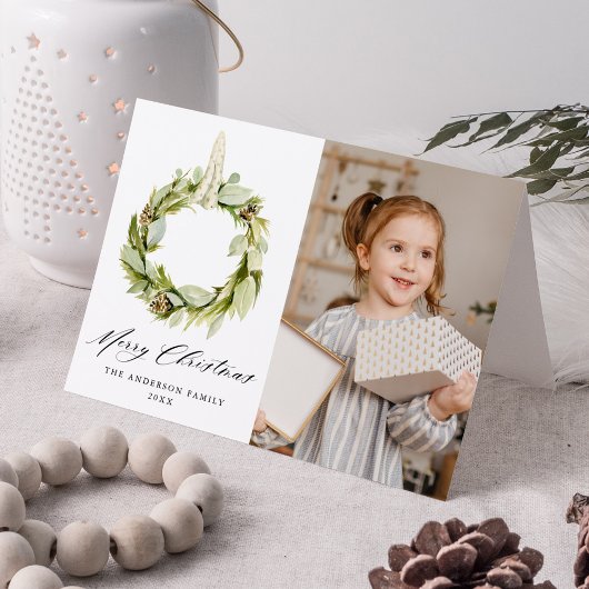 Boho Waterverf Greenery Wreath 2 Foto Feestdagen Kaart