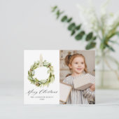 Boho Waterverf Greenery Wreath 2 Foto Feestdagenkaart (Staand voorkant)