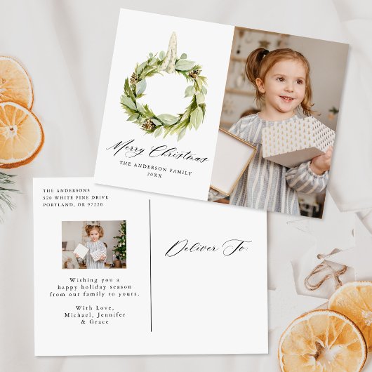 Boho Waterverf Greenery Wreath 2 Foto Feestdagenkaart