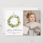 Boho Waterverf Greenery Wreath Foto Feestdagenkaart (Voorkant)