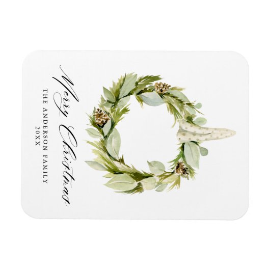 Boho Waterverf Greenery Wreath Non-Photo Holiday Magneet (Horizontaal)