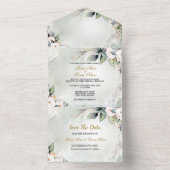 Boho Waterverf Groen Bloemen Moderne bruiloft All In One Uitnodiging (Binnen)