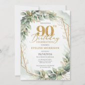 Boho waterverf groene eucalyptus 90ste verjaardag kaart (Voorkant)