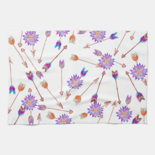Boho Waterverf Hand Painted Flower and Arrows Theedoek