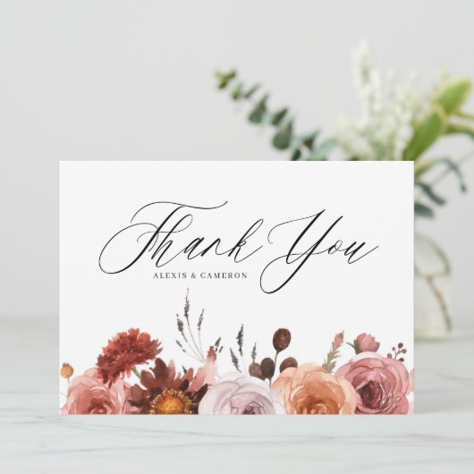 Boho Waterverf Herfst Bloedweddenschap Bedankkaart (Staand voorkant)