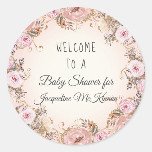 BOHO Waterverf Herfst Floral Blush Baby Girl Showe Ronde Sticker (Voorkant)