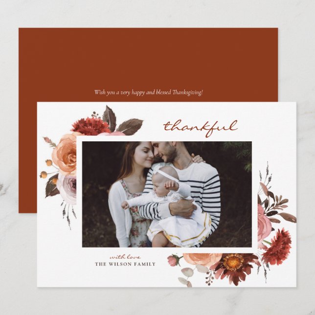 Boho Waterverf Herfst Flowers Foto Thanksgiving (Voorkant / Achterkant)