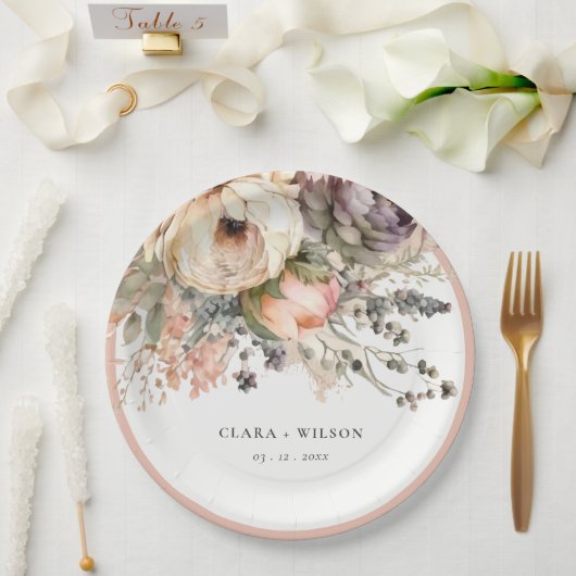 Boho Waterverf Herfst Herfst Bloemen Bunch Bruilof Papieren Bordje (Huwelijk)