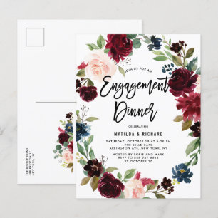 Boho Waterverf Herfstkrans Verloving Diner Uitnodiging Briefkaart