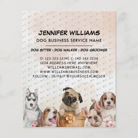 Boho Waterverf Hond Walker Hond Zittend Bedrijf Flyer (Voorkant)