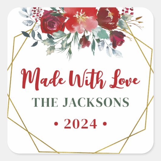 Boho Waterverf Kerstmis Wreate Familienaam Vierkante Sticker (Voorkant)