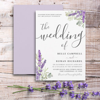 Boho Waterverf Lavender Floral Wedding Kaart