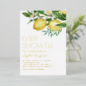 Boho Waterverf Lemon en Blooms Baby shower Folie Uitnodiging (Staand Voorkant)