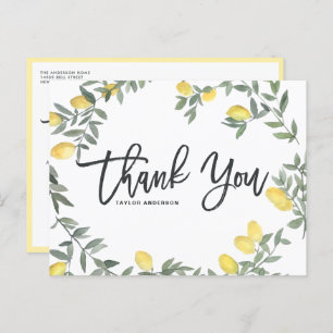 Boho Waterverf Lemon Krans Dank u Briefkaart