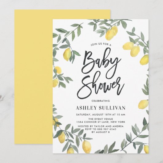 Boho Waterverf Lemon Wreath Baby shower Kaart (Voorkant / Achterkant)