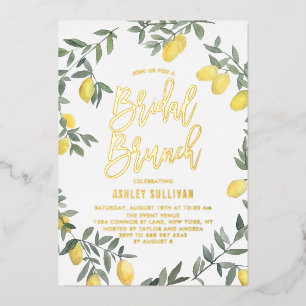 Boho Waterverf Lemon Wreath Bridal Brunch Folie Uitnodiging