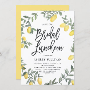Boho Waterverf Lemon Wreath Bridal Luncheon Kaart