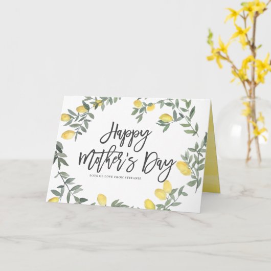 Boho Waterverf Lemon Wreath Happy Moederdag Kaart (Gele Bloem)