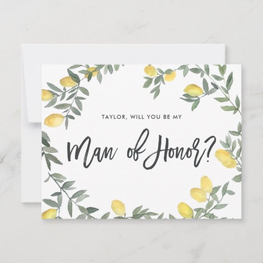 Boho Waterverf Lemon Wreath Man van Honor Kaart (Voorkant)