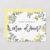 Boho Waterverf Lemon Wreath Man van Honor Kaart (Voorkant / Achterkant)