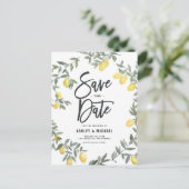 Boho Waterverf Lemon Wreath Save the Date Briefkaart (Staand voorkant)