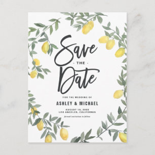 Boho Waterverf Lemon Wreath Save the Date Briefkaart