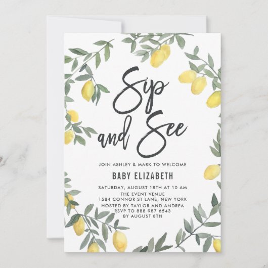 Boho Waterverf Lemon Wreath Sip en Zie Kaart (Voorkant)