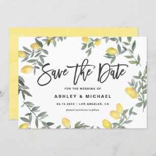 Boho Waterverf Lemon Wreath Summer Wedding Save The Date