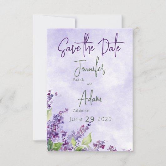 Boho Waterverf Lila Bloemen Bruiloft Save The Date (Voorkant)