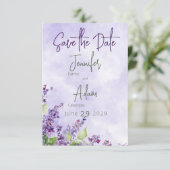 Boho Waterverf Lila Bloemen Bruiloft Save The Date (Staand voorkant)