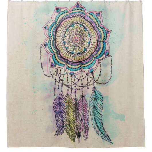 Boho Waterverf Mandala Dreamcatcher Douchegordijn (Voorkant)