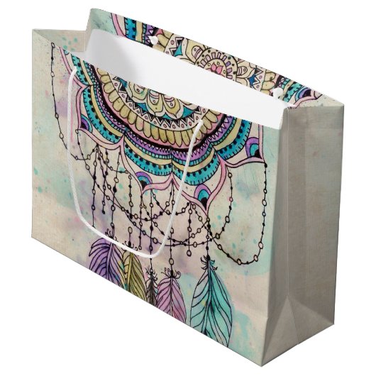 Boho Waterverf Mandala Dreamcatcher Large Cadeautasje (Voorkant Gekanteld)