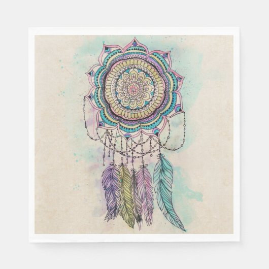 Boho Waterverf Mandala Dreamcatcher Servetten (Voorkant)