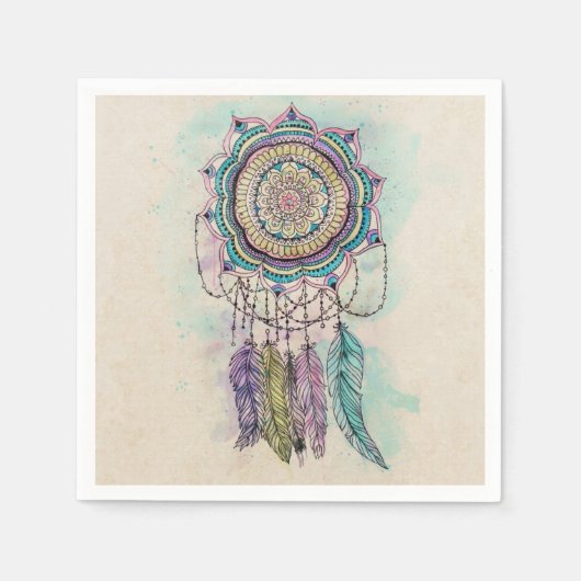 Boho Waterverf Mandala Dreamcatcher Servetten (Voorkant)