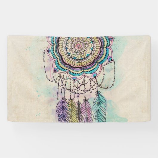 Boho Waterverf Mandala Dreamcatcher Spandoek (Horizontaal)