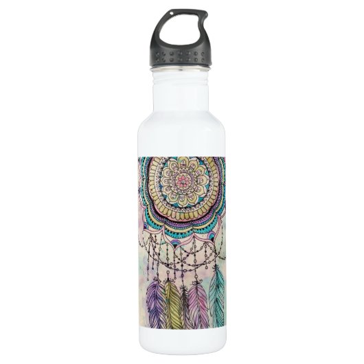 Boho Waterverf Mandala Dreamcatcher Waterfles (Voorkant)