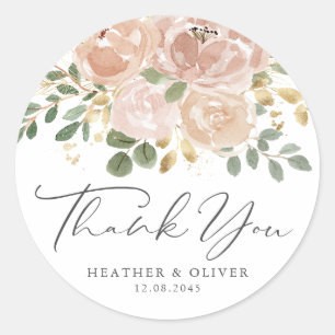 Boho Waterverf Mauve Flowers Wedding Bedankt Ronde Sticker