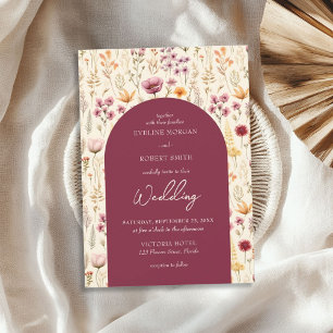 Boho waterverf mauve ivoorgele wilde bloemen kaart